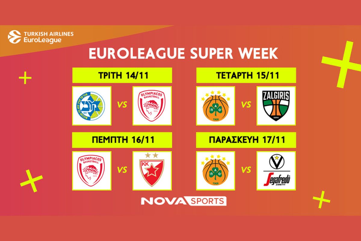 Αυτή η σεζόν δεν χάνεται στην EuroLeague με τη δεύτερη «διαβολοβοδμάδα» και τις «μάχες» Ολυμπιακού & Παναθηναϊκού, EuroCup με Άρη και NCAA στο Novasports!