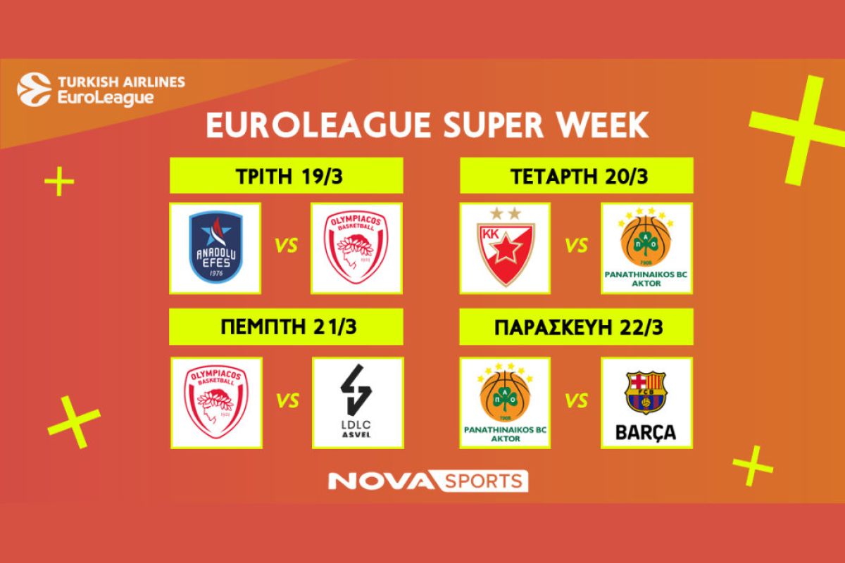 Η τελευταία «διαβολοβδομάδα» στην EuroLeague με τις «μάχες» Ολυμπιακού & Παναθηναϊκού AKTOR και το περίφημο March Madness του NCAA στο παρκέ του Novasports!