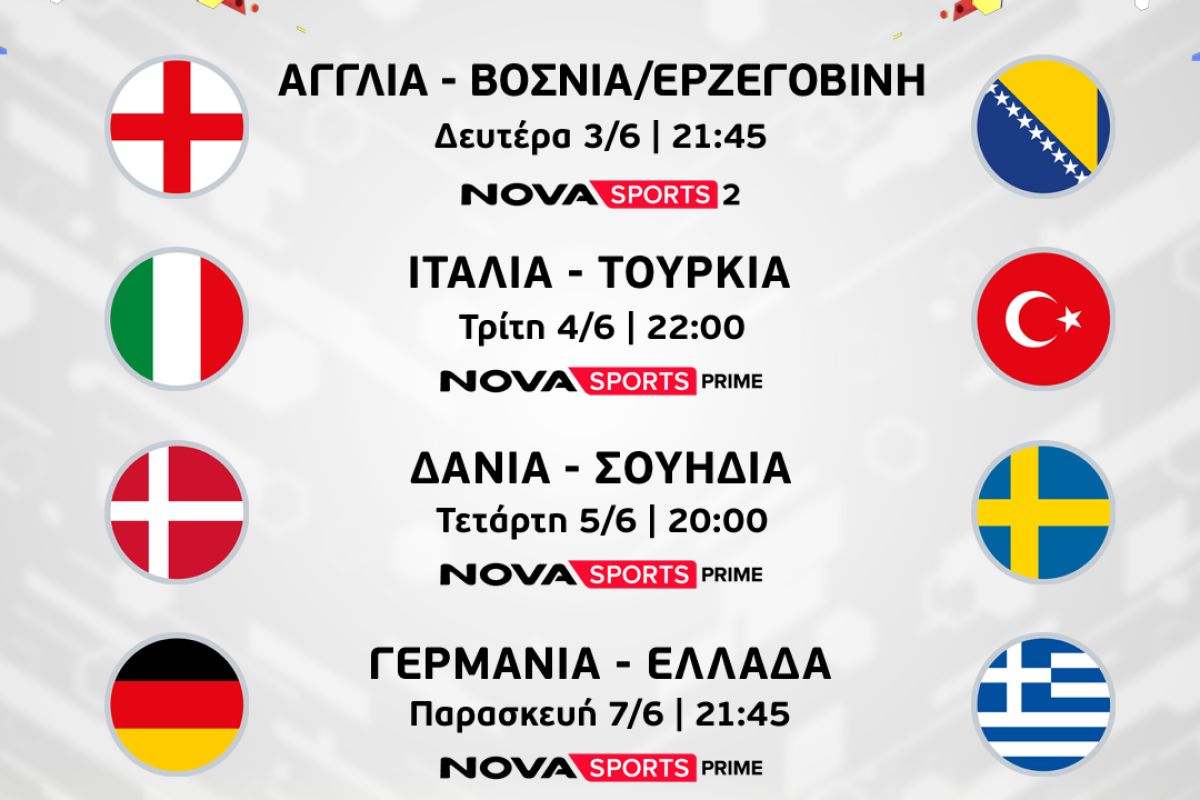 Πανδαισία ποδοσφαίρου με Γερμανία – Ελλάδα & Μάλτα – Ελλάδα και συνολικά 21 φιλικούς αγώνες με τις κορυφαίες Εθνικές ομάδες της UEFA στο «γήπεδο» του Novasports!