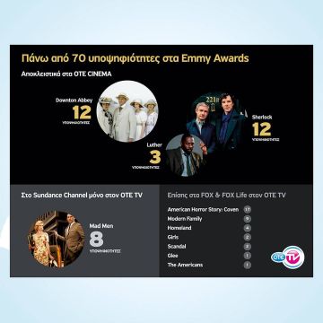 Πάνω από 70 υποψηφιότητες Emmy για τις σειρές του ΟΤΕ TV