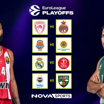 Μπασκετικό υπερθέαμα με τα Play Οffs EuroLeague Ολυμπιακός – Μονακό, Βαλένθια – Παναθηναϊκός AKTOR στο παρκέ του Novasports!