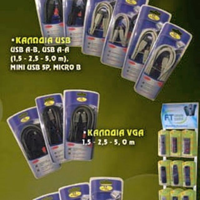 Καλώδια USB, VGA και Jack στην FT