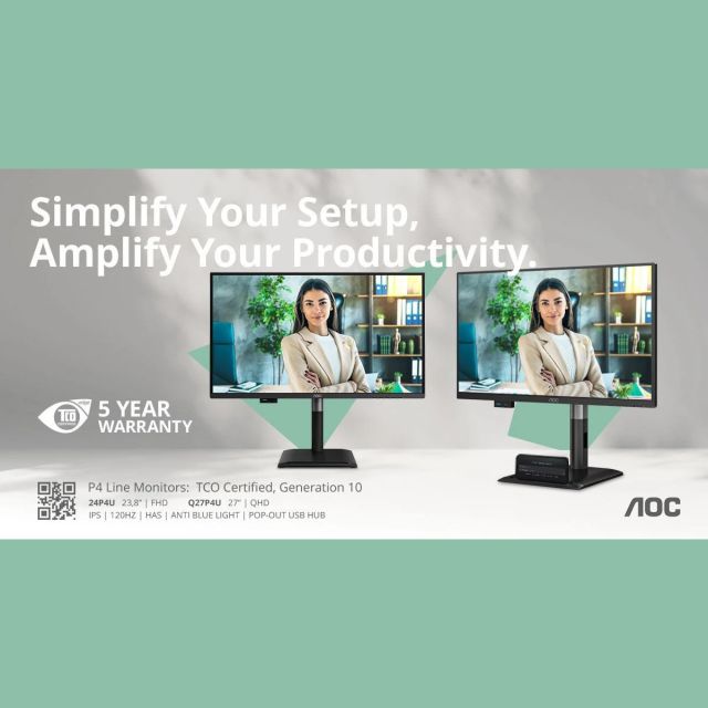 Η AOC παρουσιάζει τις οθόνες Professional P4, TCO Certified gen 10 και πρακτικά USB