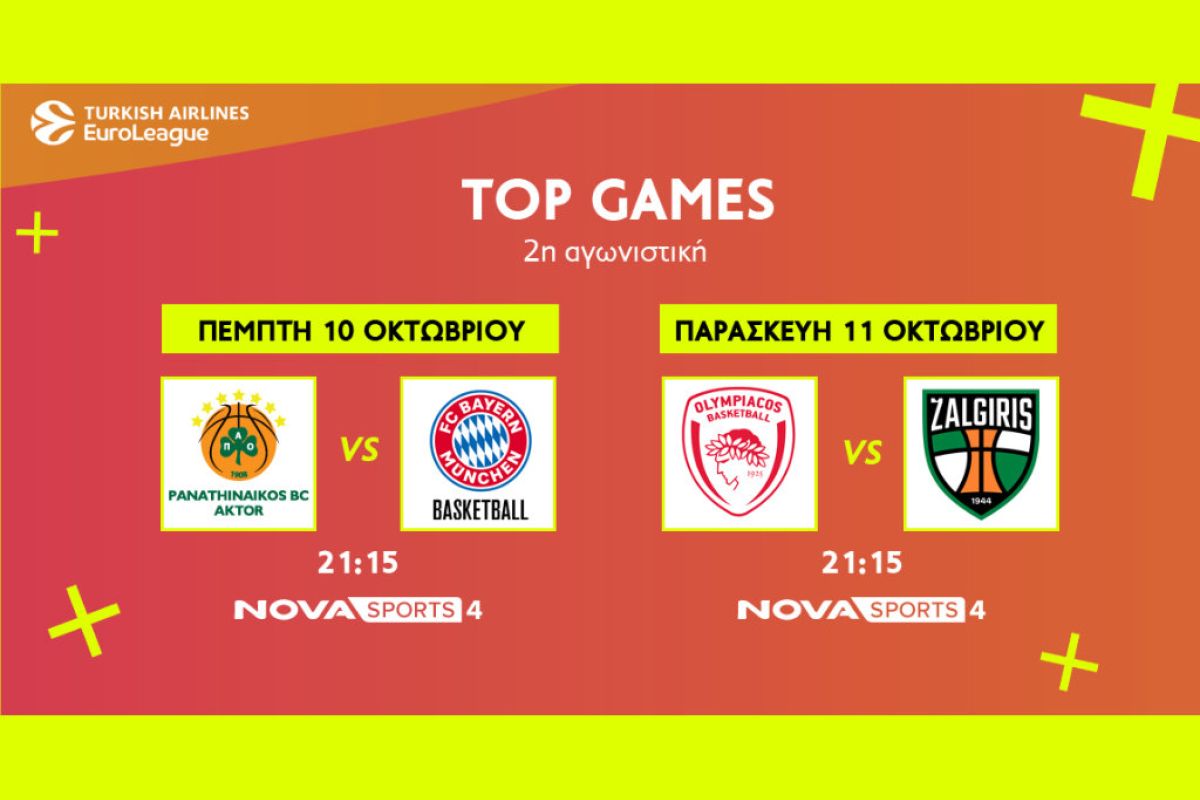 EuroLeague: Παναθηναϊκός AKTOR – Μπάγερν και Ολυμπιακός – Ζαλγκίρις στο παρκέ του Novasports!