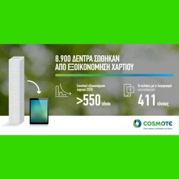 COSMOTE: εξοικονόμηση 411 τόνων χαρτιού από τους  e-λογαριασμούς