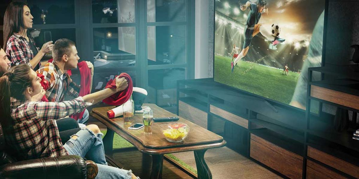 AFIERWMA IPTV group friends watching tv match championship sport games emotional men women cheering favourite football team france with national flag concept friendship competition emotions cb76b5f5