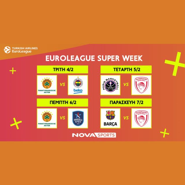 EuroLeague: Η «Διαβολοβδομάδα» No7 με τις ελληνοτουρκικές «μάχες» του Παναθηναϊκού AKTOR και τις εκτός έδρας αποστολές του Ολυμπιακού στο Novasports!