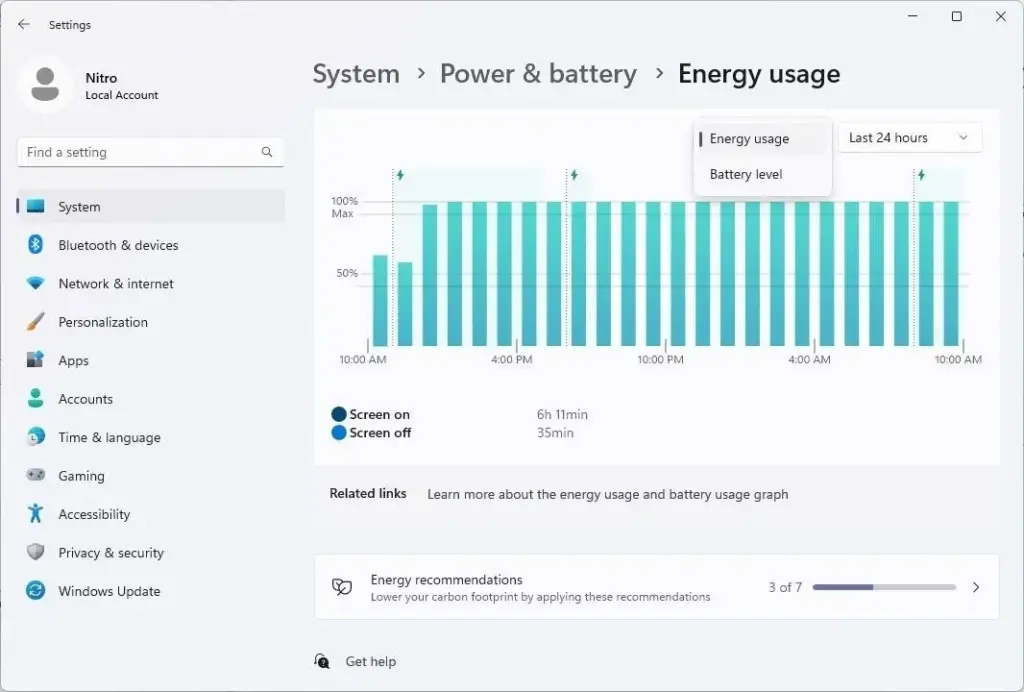 energy usage windows 11