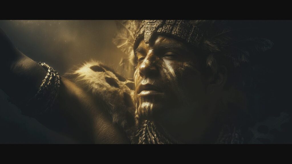 Viasat History Maya The War of Five Kingdoms© PERNELMEDIA Un soldat se connecte a lesprit du jaguar avant le combat