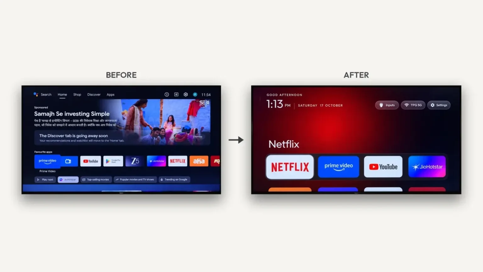 Πριν και μετά την παραμετροποίηση Smart TV με Vibe Coding